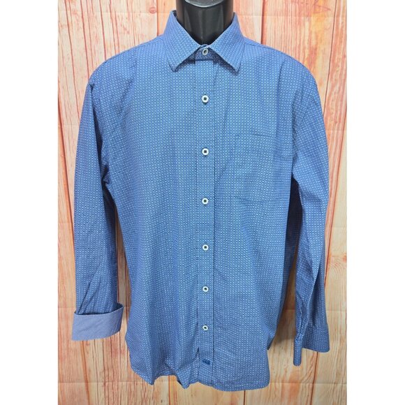 Johnston & Murphy Mens Blue Geometric Pattern Button-Up Shirt Large 100% Cotton - Picture 1 of 8